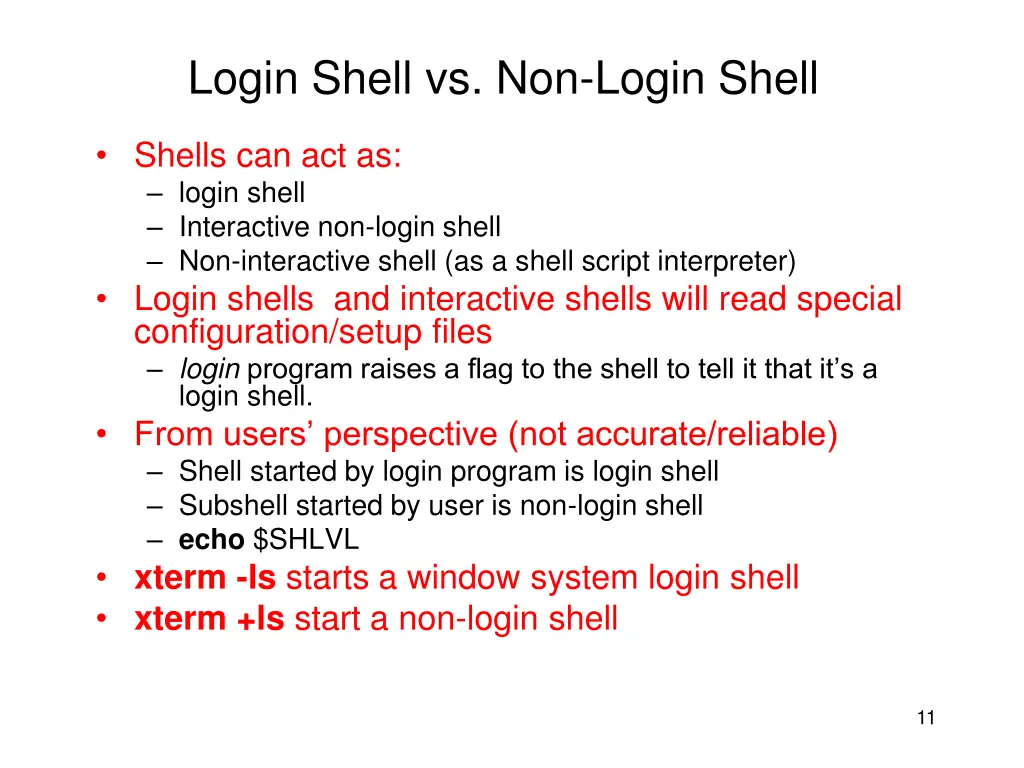 login shell vs non login shell