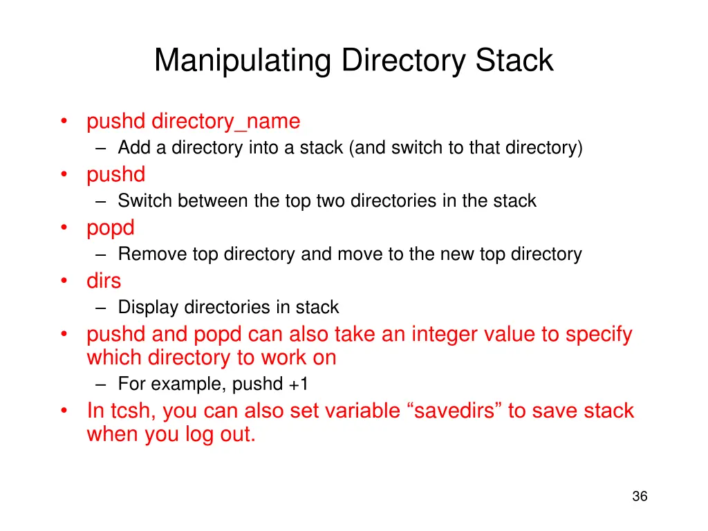 manipulating directory stack