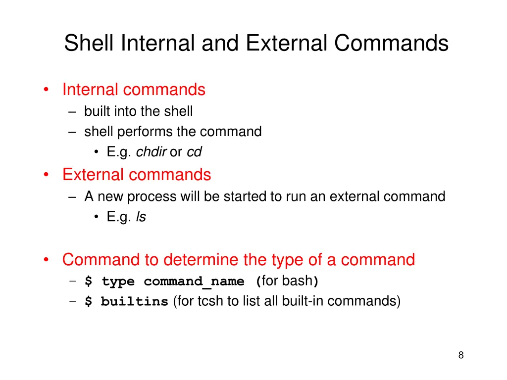 shell internal and external commands