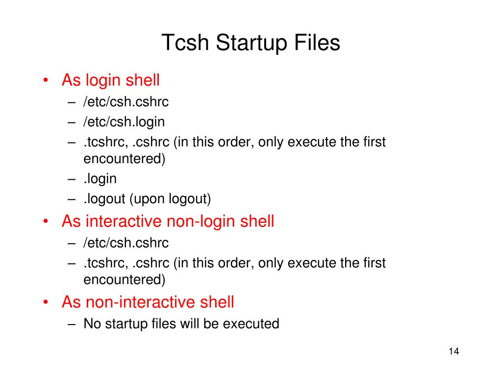 tcsh startup files