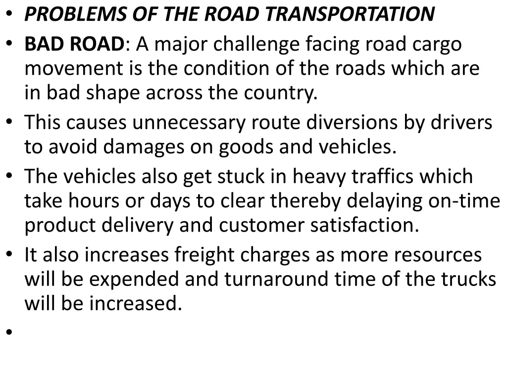 problems of the road transportation bad road