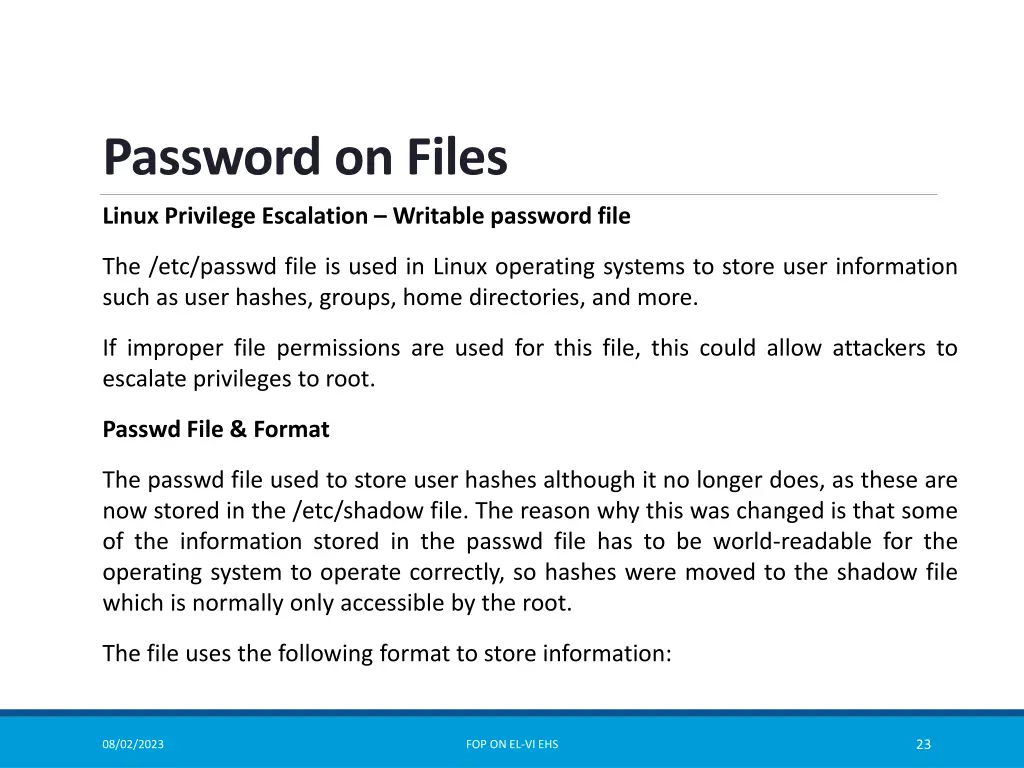 password on files