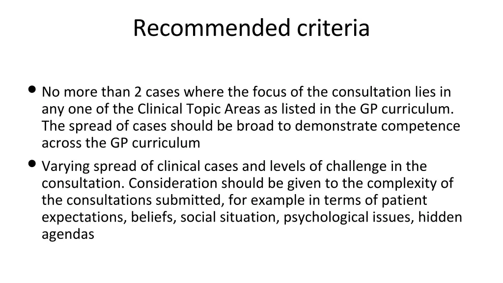 recommended criteria