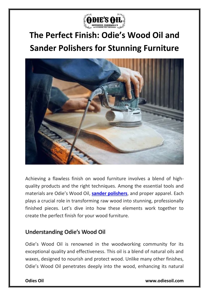 the perfect finish odie s wood oil and sander