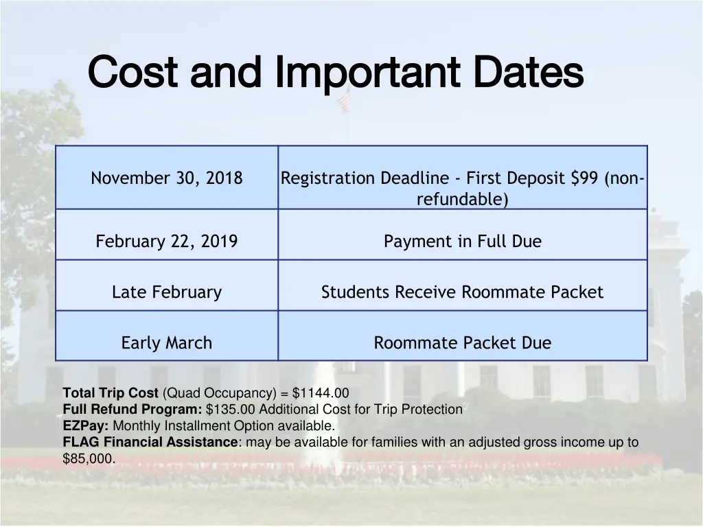 cost and important dates cost and important dates