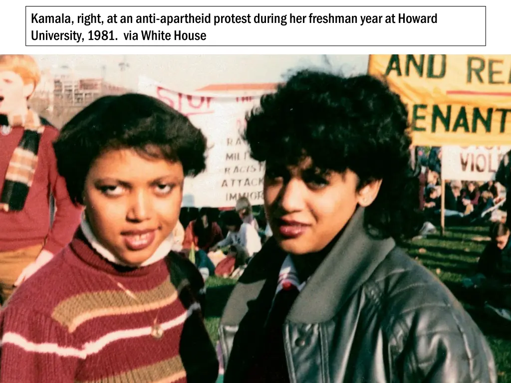 kamala right at an anti apartheid protest during