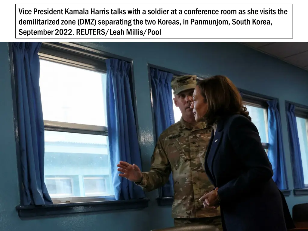 vice president kamala harris talks with a soldier