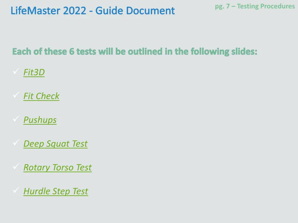 pg 7 testing procedures