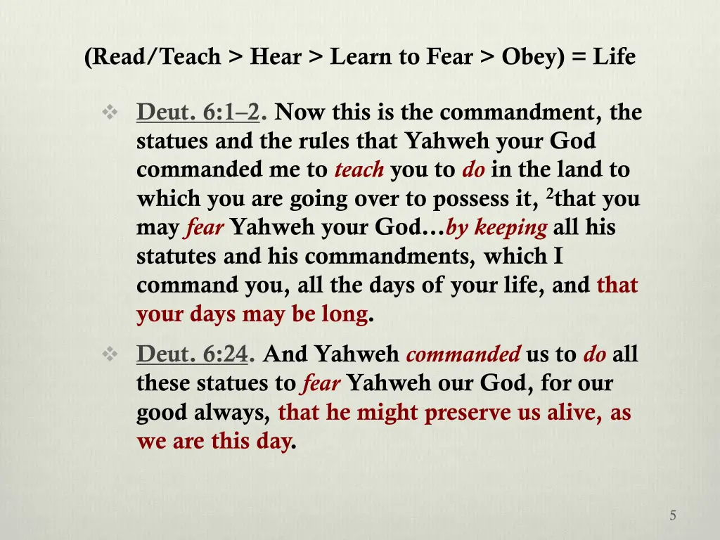 read teach hear learn to fear obey life 1