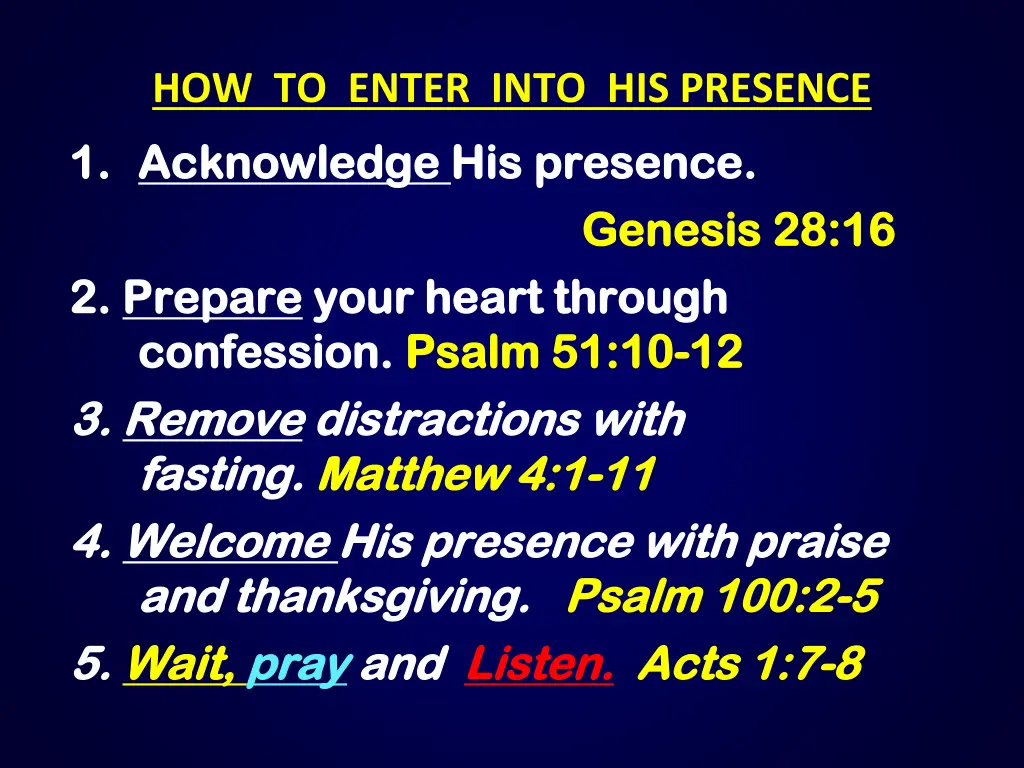 how to enter into his presence 1 acknowledge