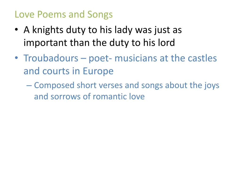 love poems and songs a knights duty to his lady