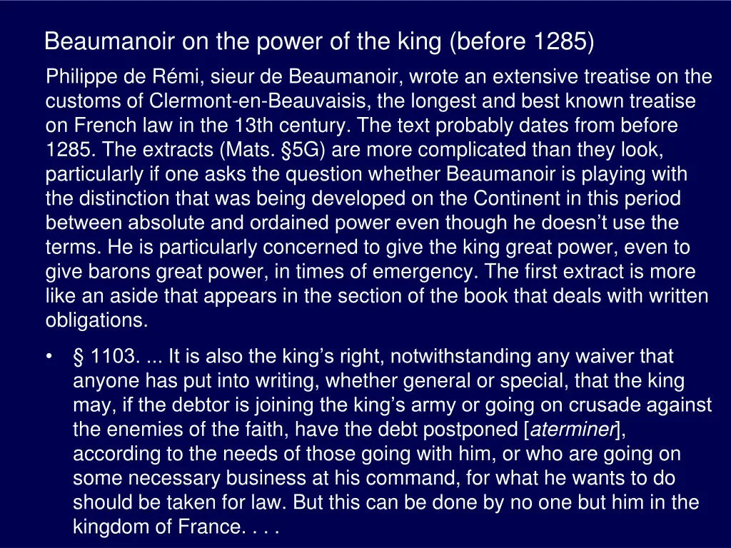 beaumanoir on the power of the king before 1285