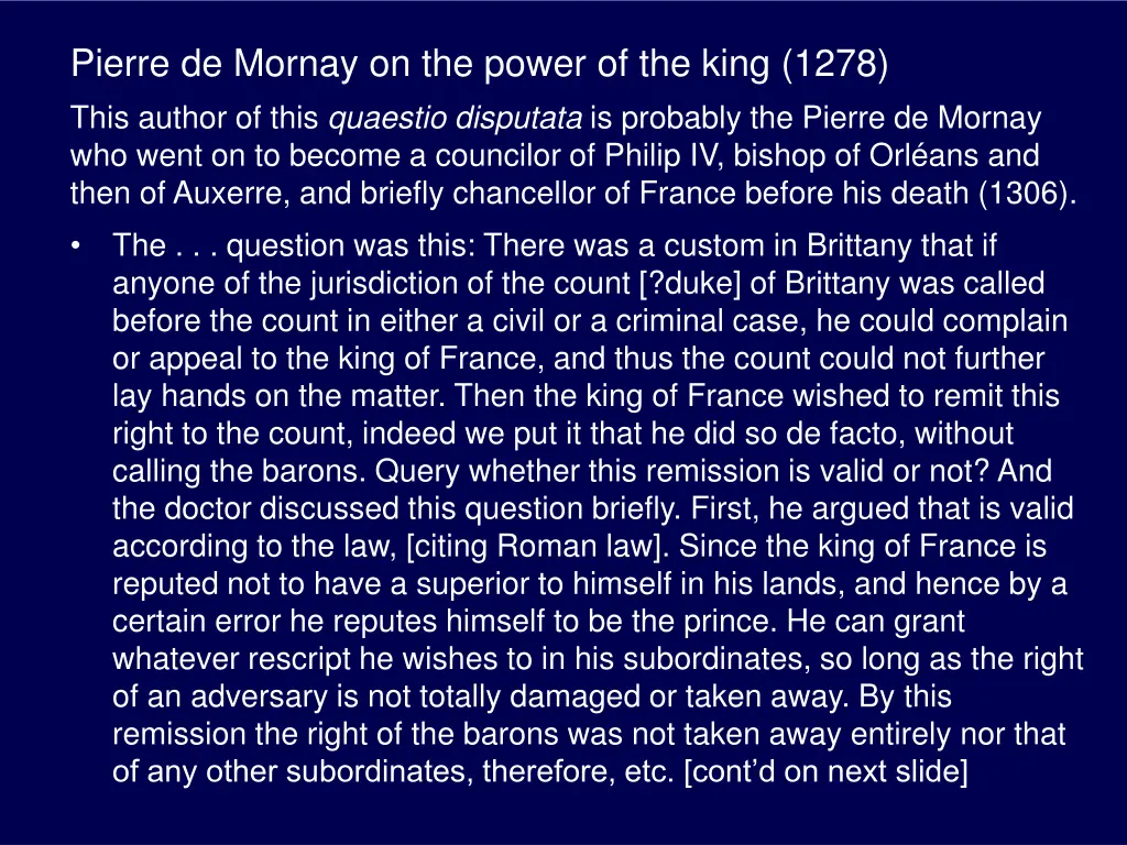 pierre de mornay on the power of the king 1278