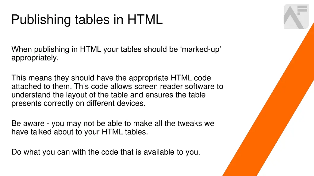 publishing tables in html