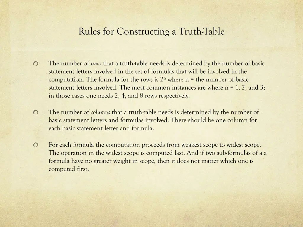 rules for constructing a truth table