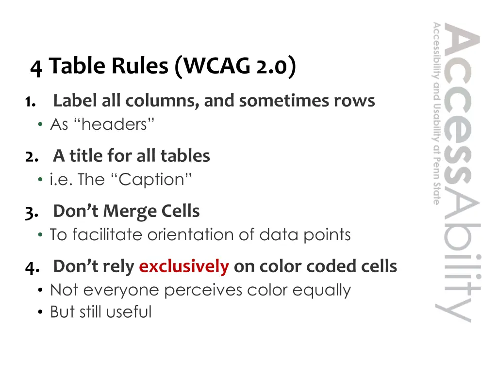 4 table rules wcag 2 0