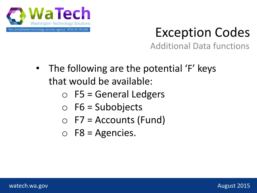 exception codes additional data functions