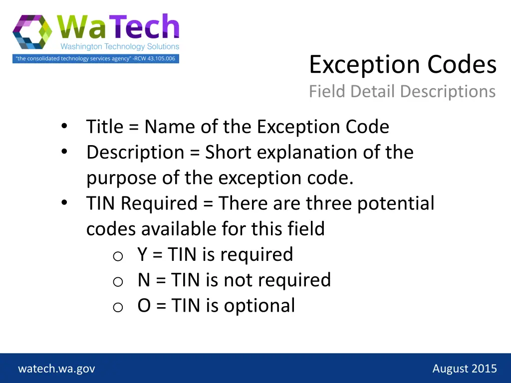 exception codes field detail descriptions 1