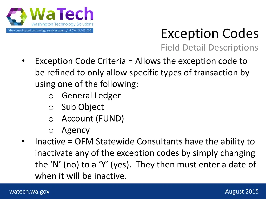 exception codes field detail descriptions 3