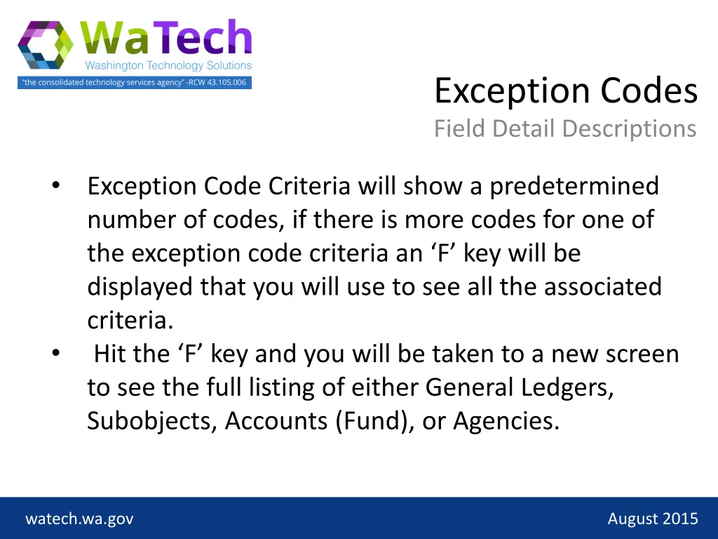 exception codes field detail descriptions 4