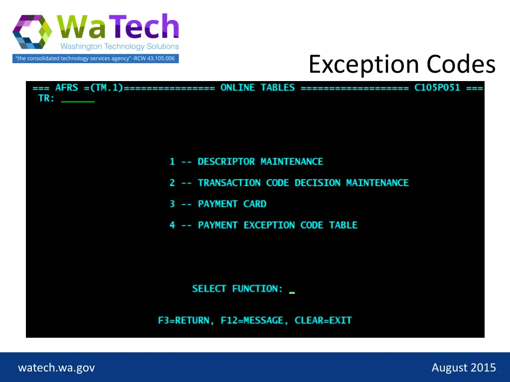 exception codes