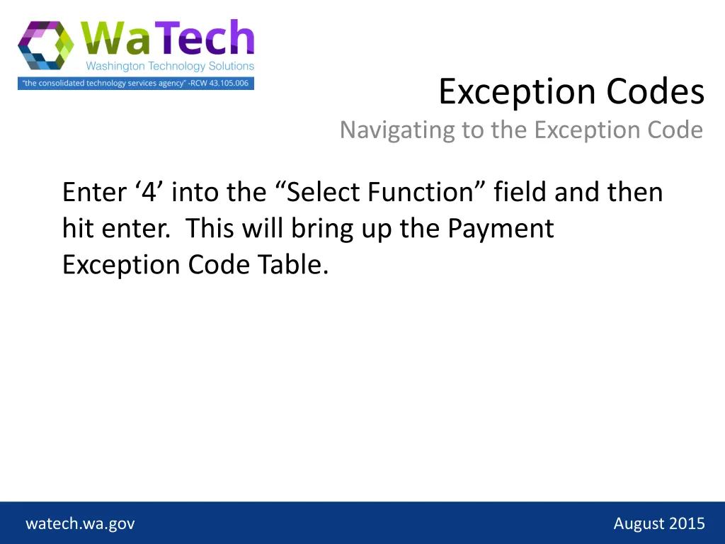 exception codes navigating to the exception code