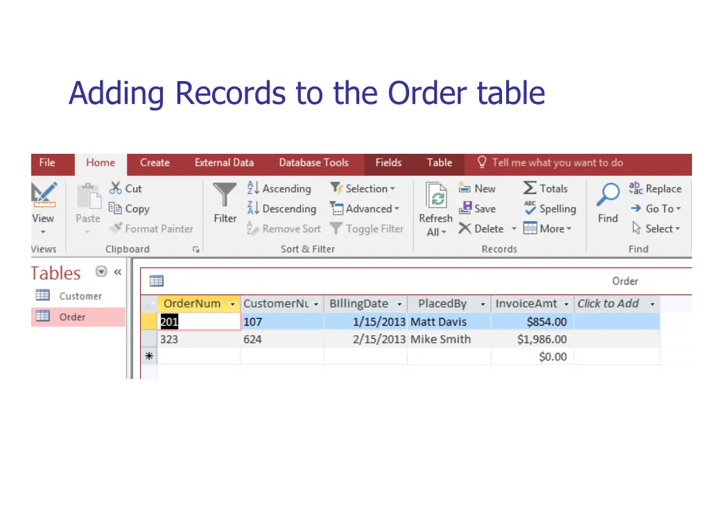 adding records to the order table