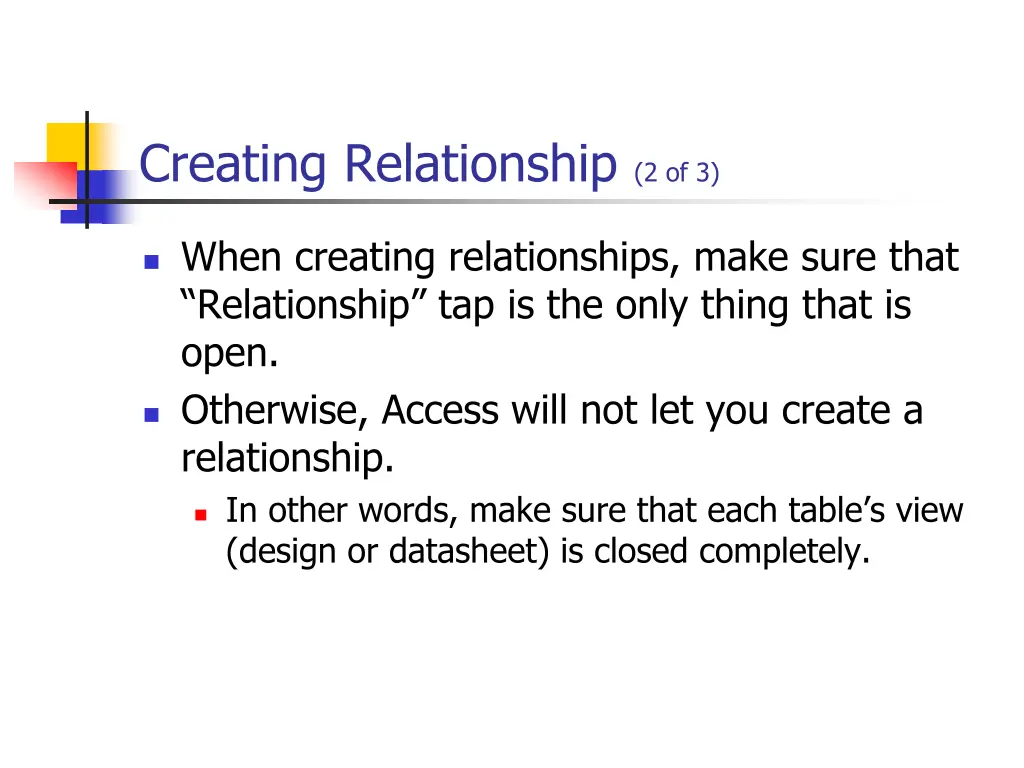 creating relationship 2 of 3