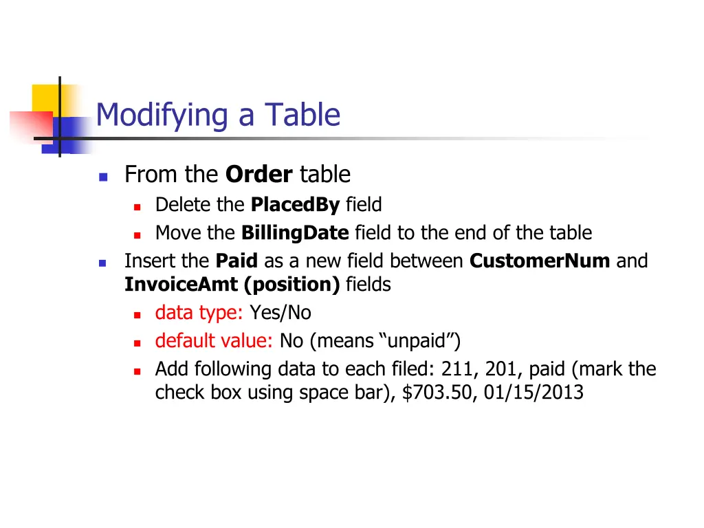 modifying a table