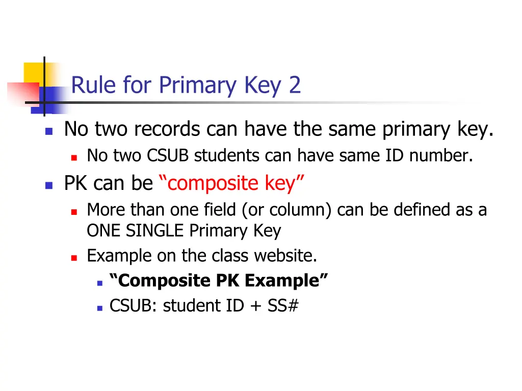 rule for primary key 2