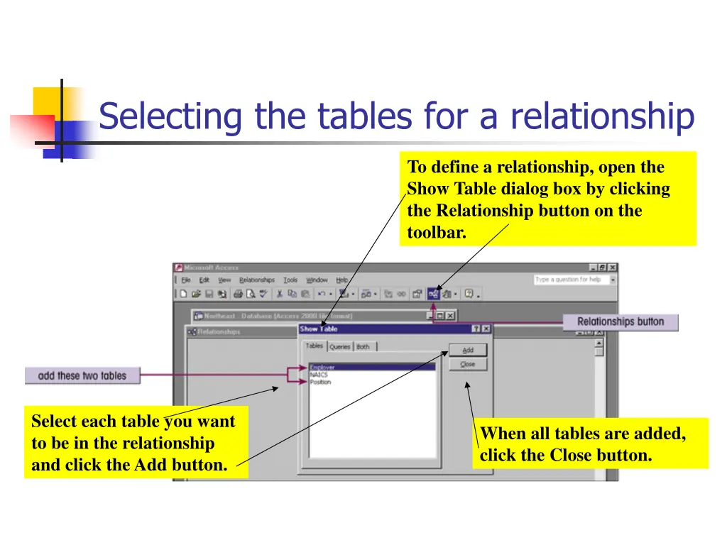 selecting the tables for a relationship