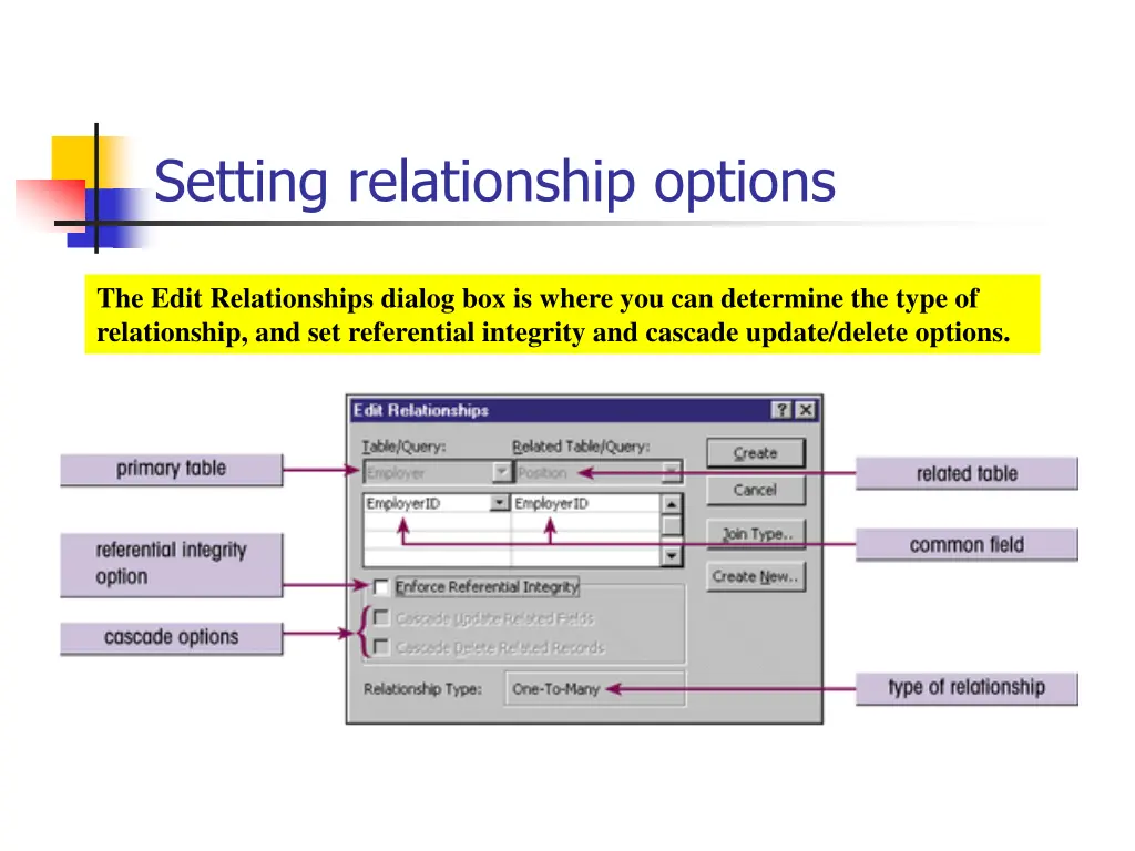 setting relationship options