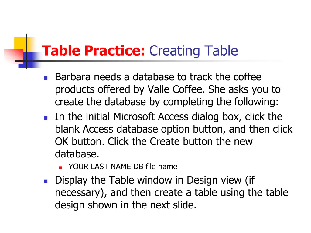 table practice creating table