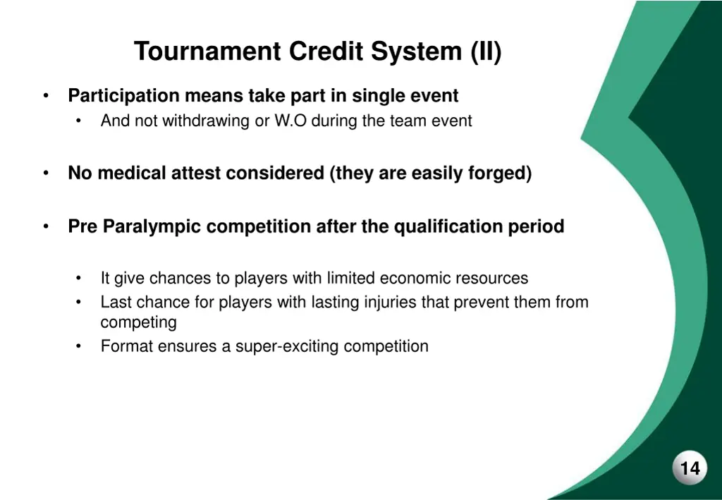 tournament credit system ii 1