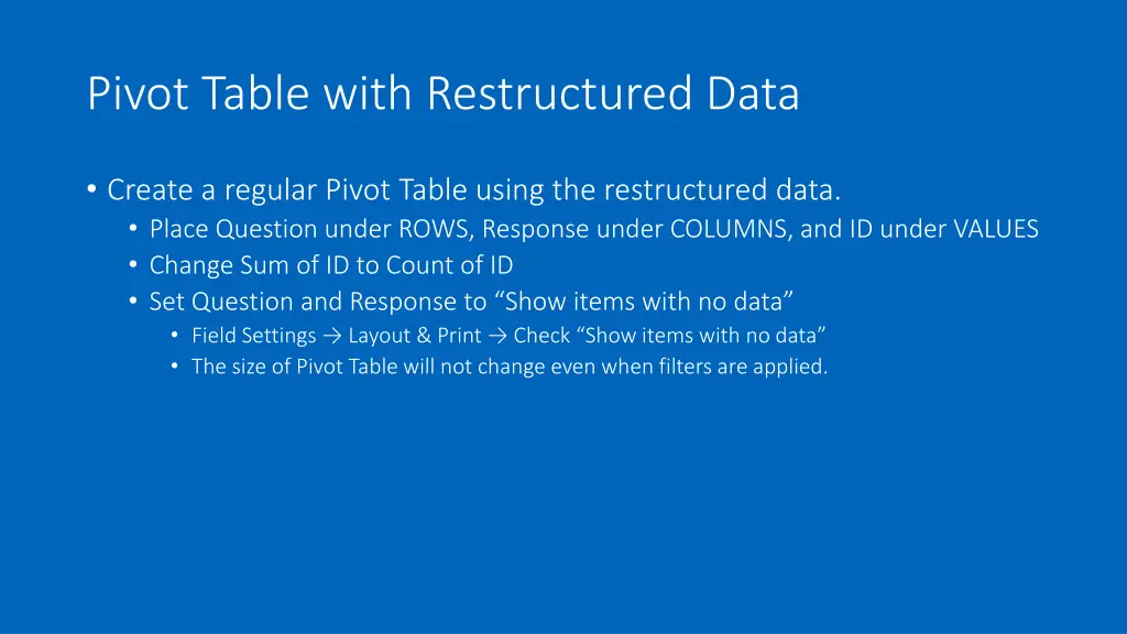 pivot table with restructured data