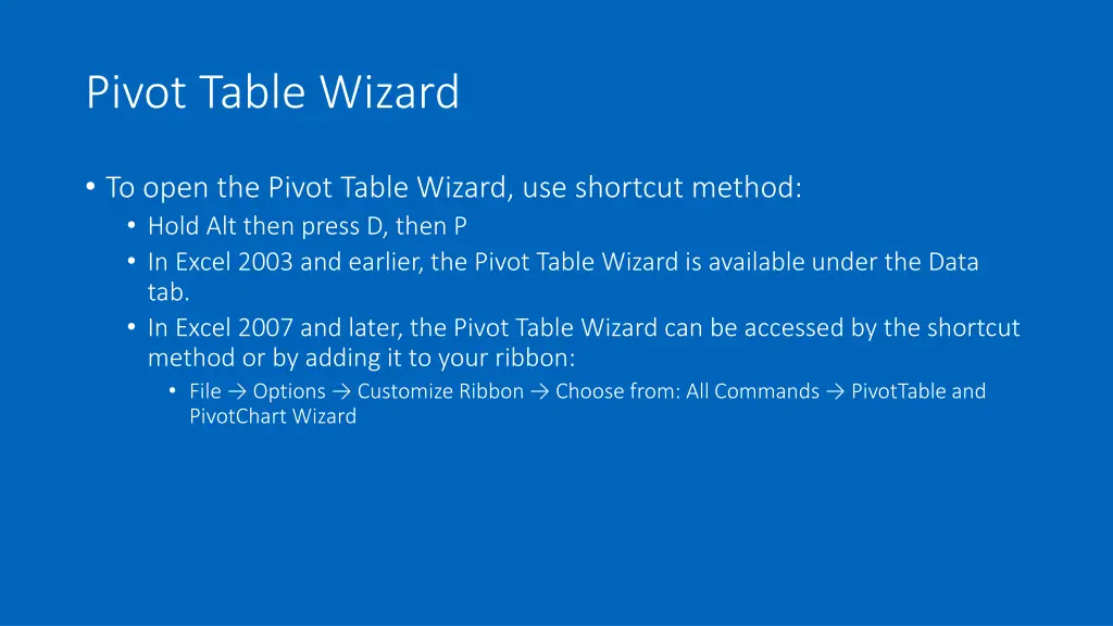 pivot table wizard