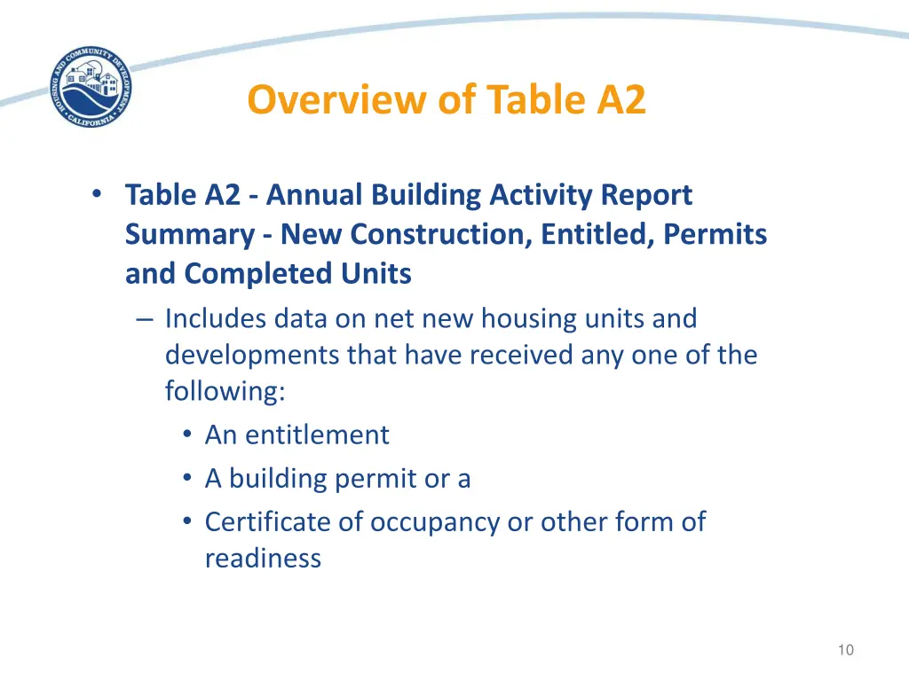 overview of table a2