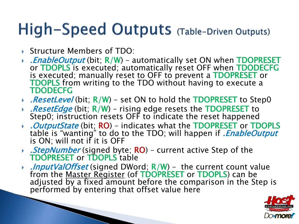 structure members of tdo enableoutput or tdopls