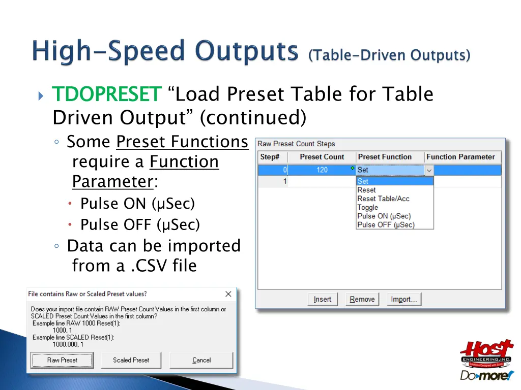 tdopreset driven output continued some preset