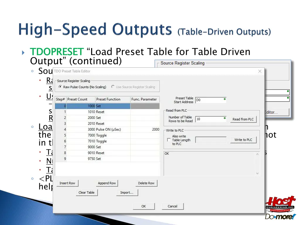 tdopreset output continued source register