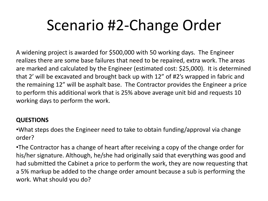 scenario 2 change order