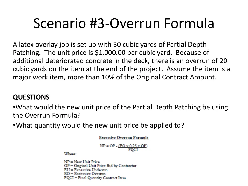 scenario 3 overrun formula