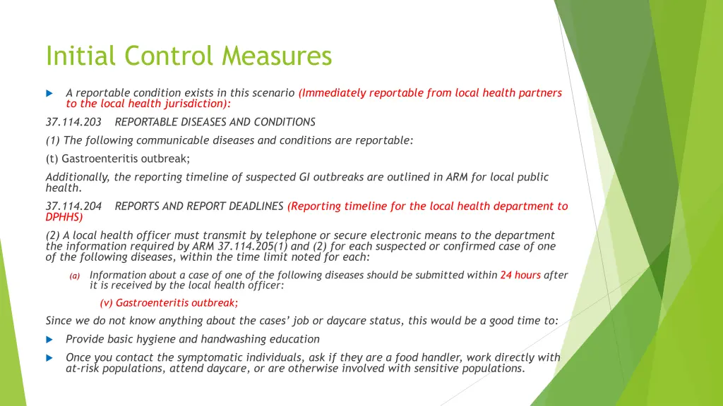 initial control measures