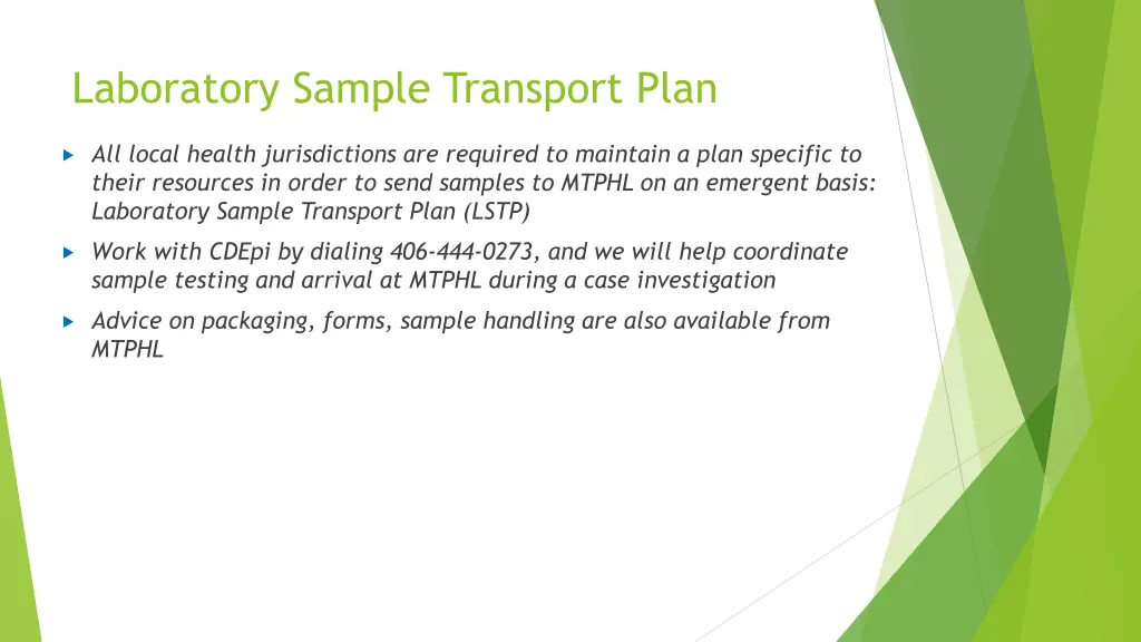 laboratory sample transport plan