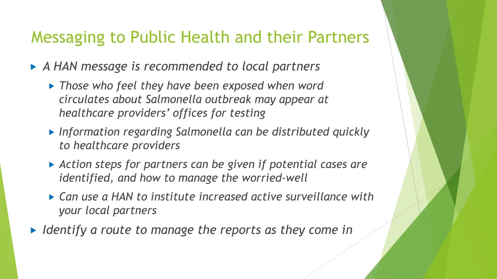 messaging to public health and their partners