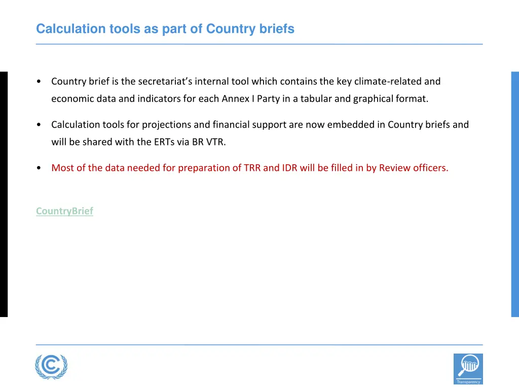 calculation tools as part of country briefs