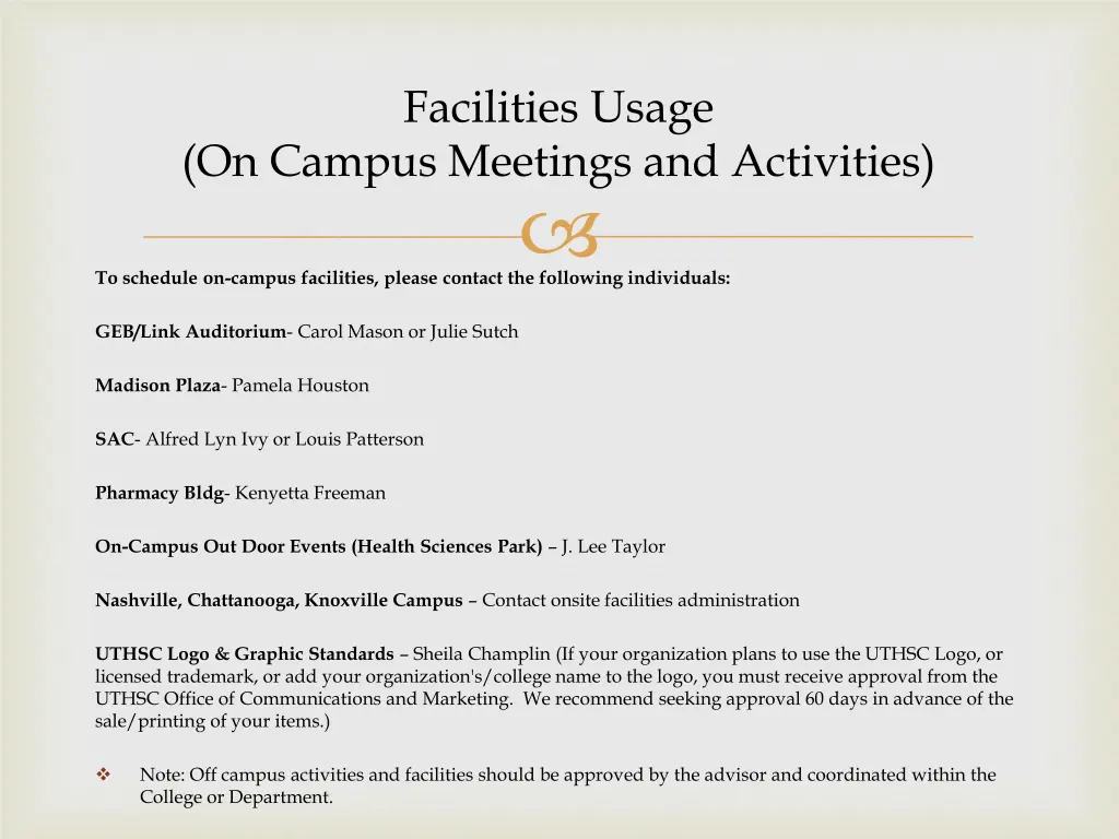 facilities usage