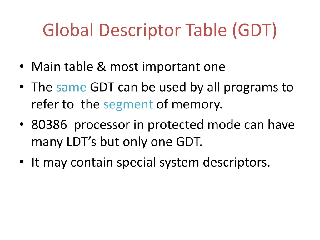 global descriptor table gdt