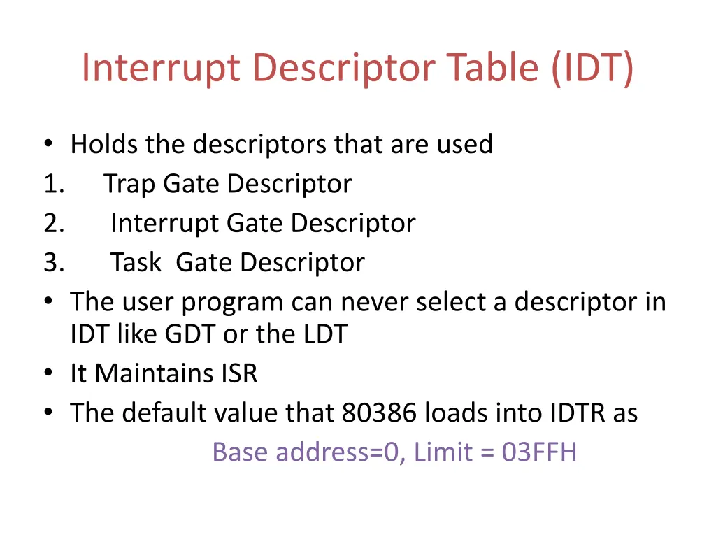 interrupt descriptor table idt