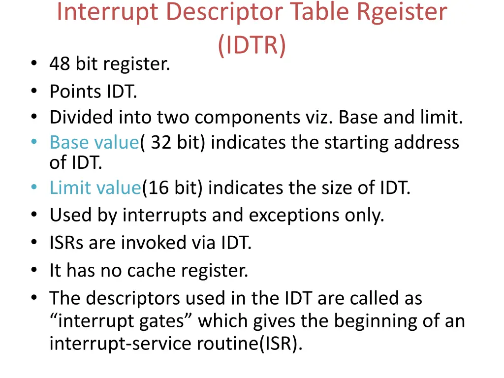 interrupt descriptor table rgeister idtr